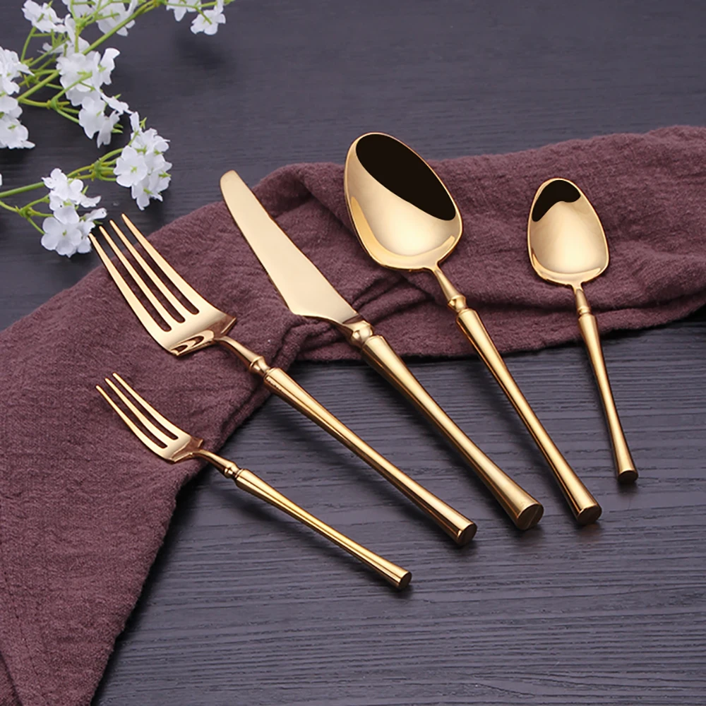 5 Pieces Knife Fork Spoon Set Gold Cutlery Complete Stainless Steel Tableware Matte Black Dinnerware Sliver Kitchen Utensils