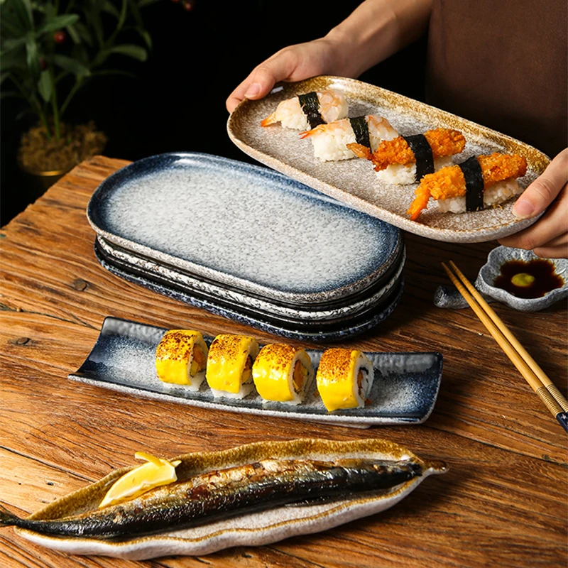 Japanese Cuisine Sashimi Cutlery Ceramic Cold Dish Saury Sushi Serving Plate Eel Sashimi Platter Dessert Plate Snack Tray