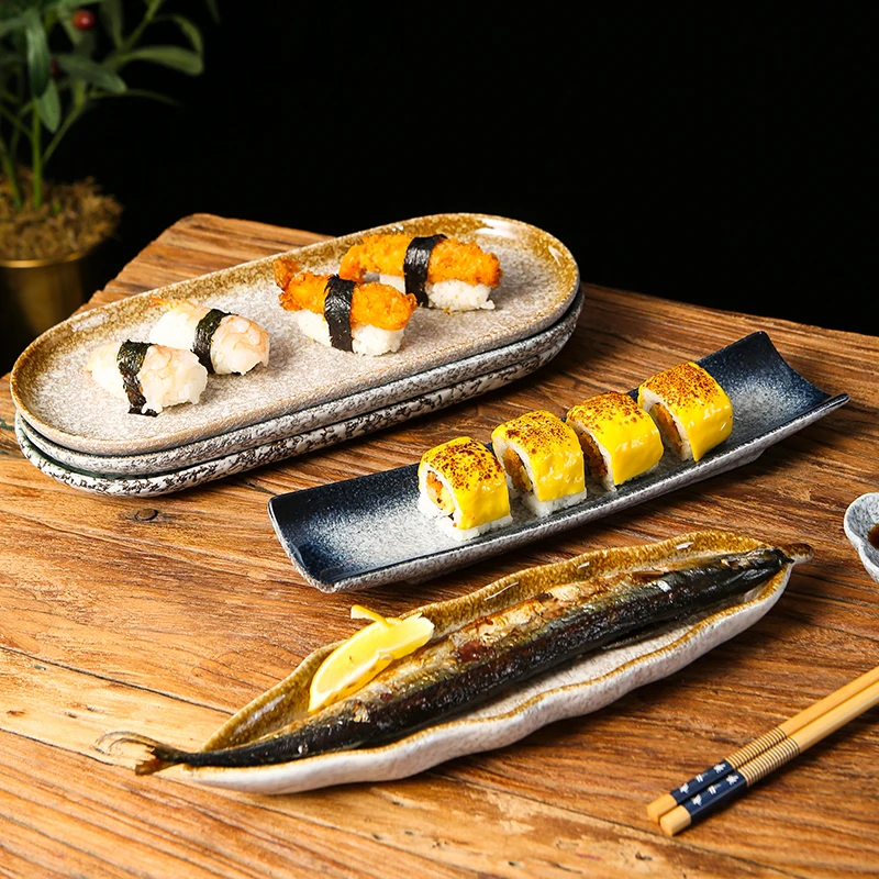 Japanese Cuisine Sashimi Cutlery Ceramic Cold Dish Saury Sushi Serving Plate Eel Sashimi Platter Dessert Plate Snack Tray