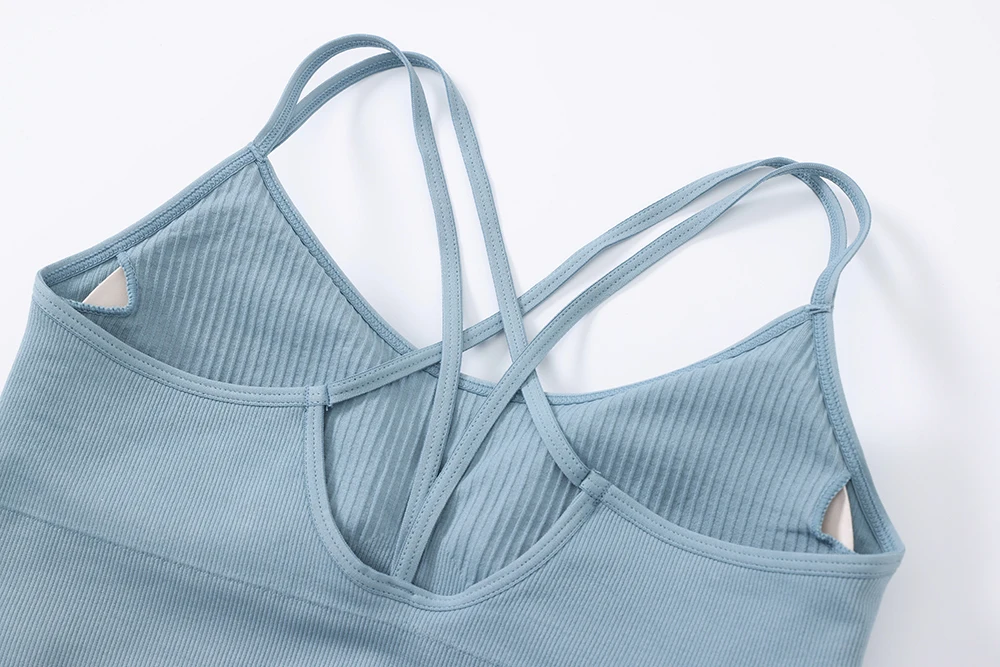 Strappy Tank Yoga Sports Vest With Chest Pad Ribbed High Elastic Women Sports Yoga Bras