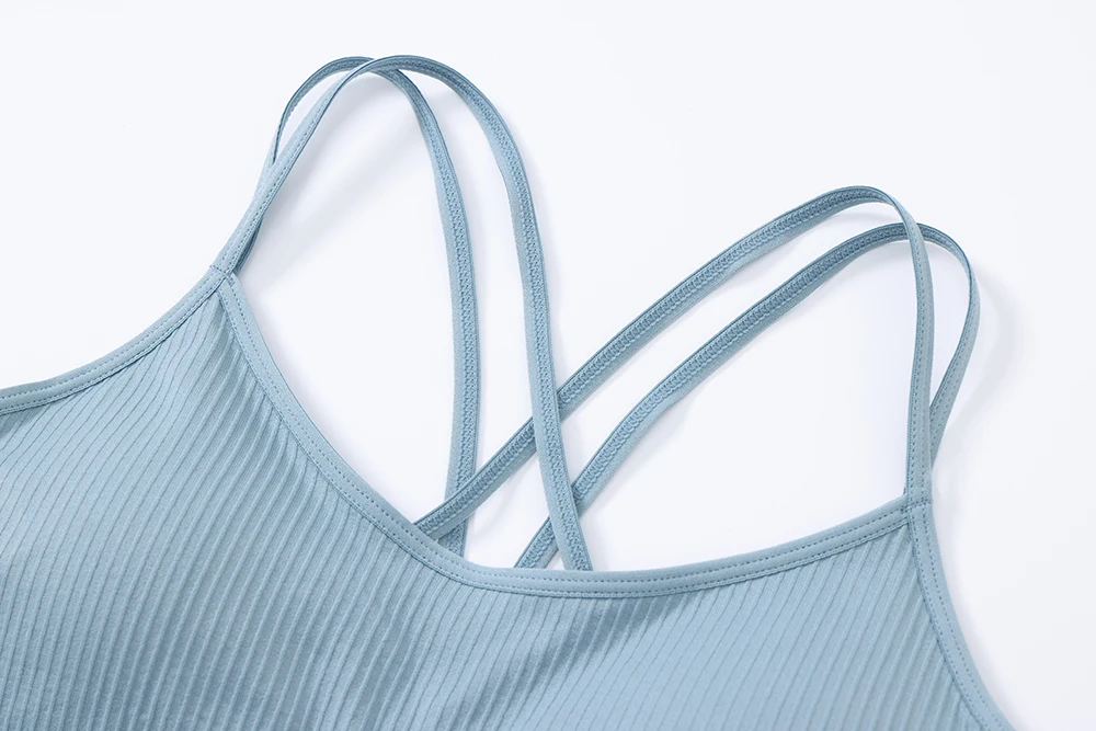 Strappy Tank Yoga Sports Vest With Chest Pad Ribbed High Elastic Women Sports Yoga Bras