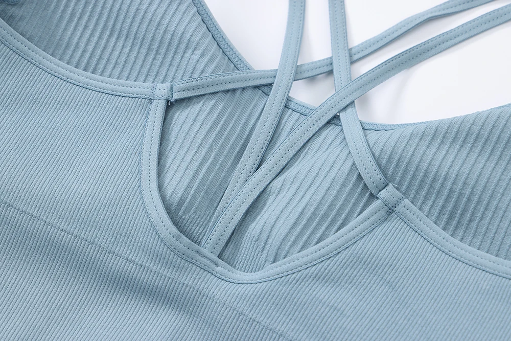 Strappy Tank Yoga Sports Vest With Chest Pad Ribbed High Elastic Women Sports Yoga Bras