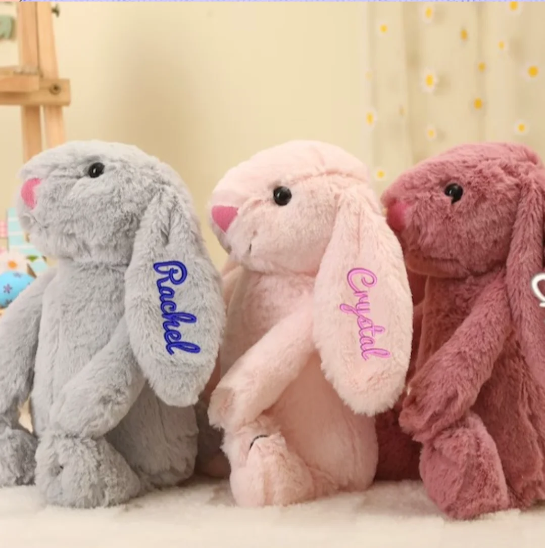 Personalized plush toys 40cm bunny Embroidered Plush Long Ear Bunny kidsName Custom Stuffed Bunny Animal Dolls Birthday Gift