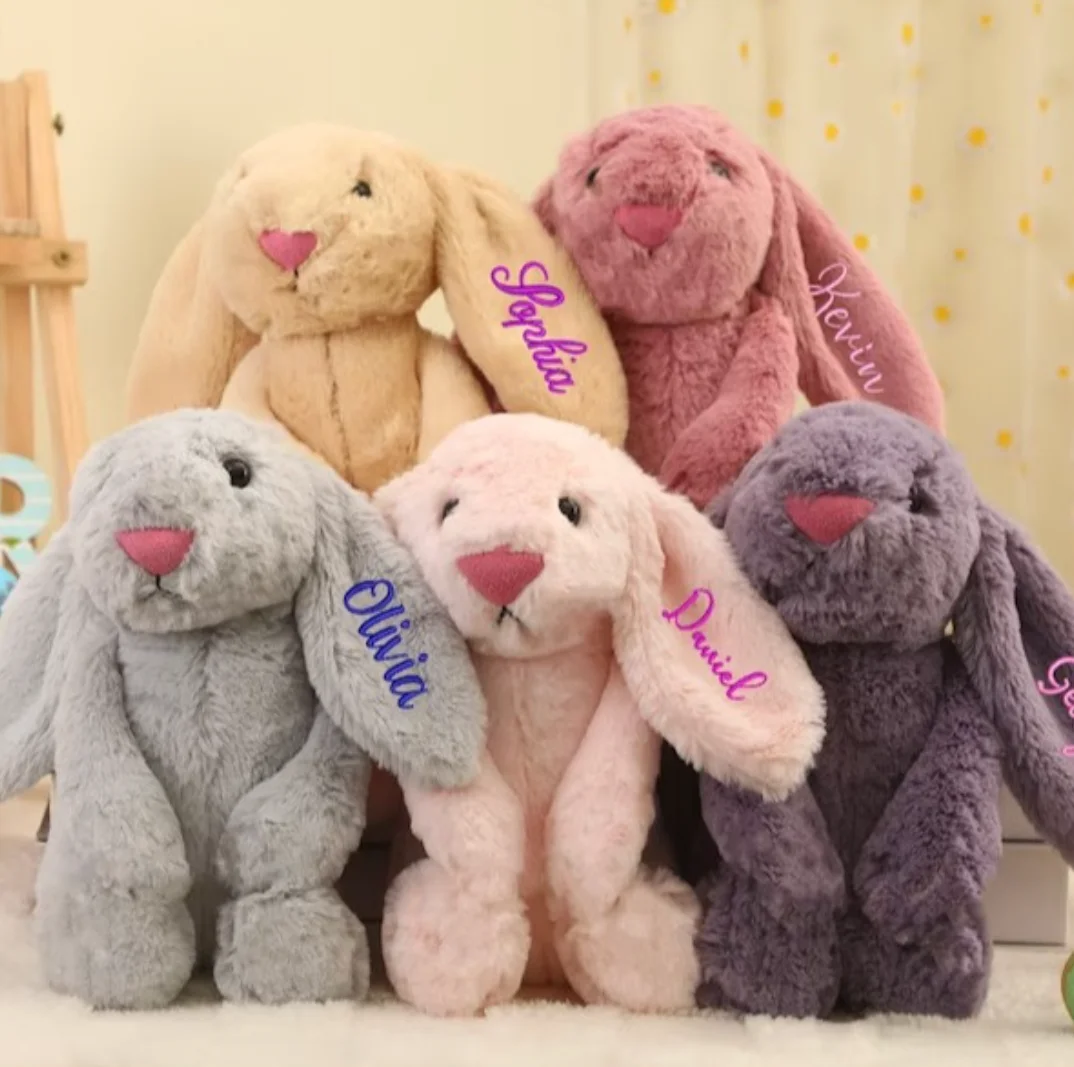 Personalized plush toys 40cm bunny Embroidered Plush Long Ear Bunny kidsName Custom Stuffed Bunny Animal Dolls Birthday Gift