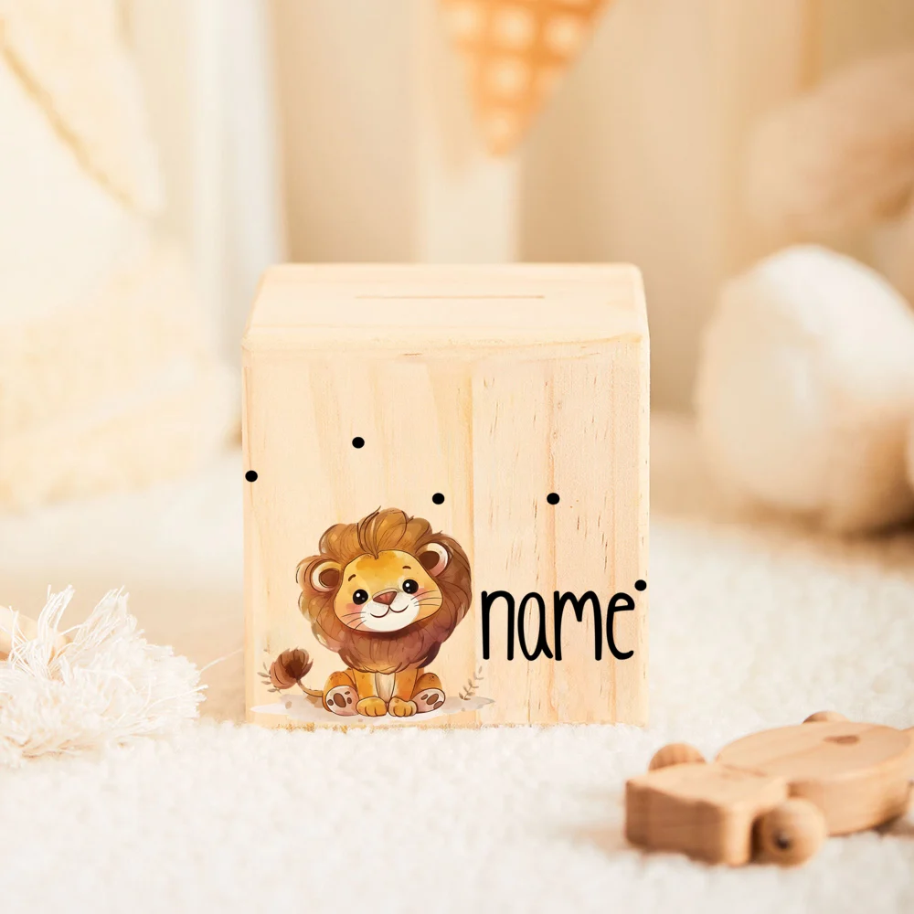 Custom Name Children's Piggy Bank Personalized Money Wooden Box Cute Animal Pattern Collection Box New Baby Gifts