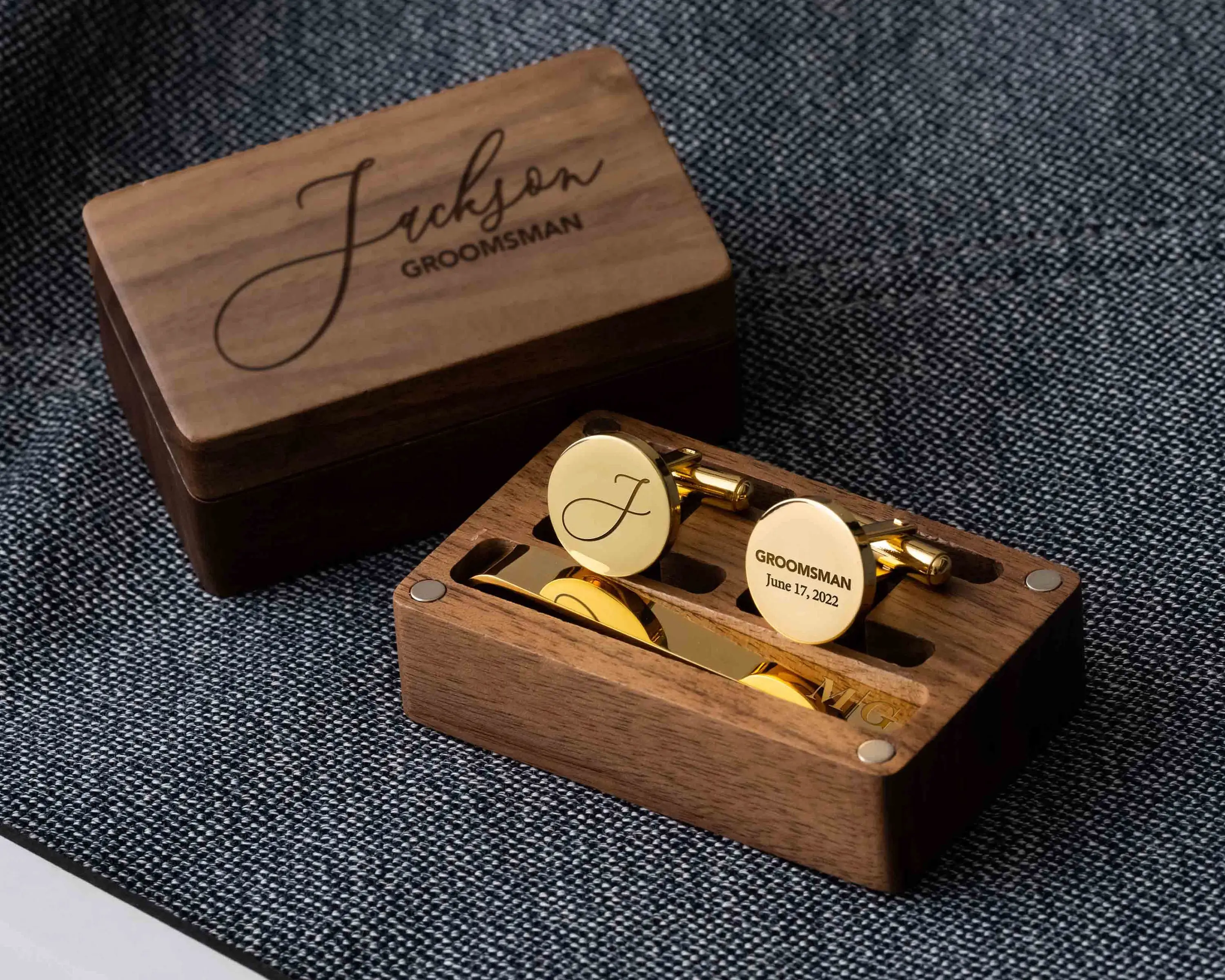 Custom Metal Cufflinks Tie Clip & Rectangle Gift Box Engraved Gift for Dad and Groomsmen Personalized Best Man Cufflinks Set