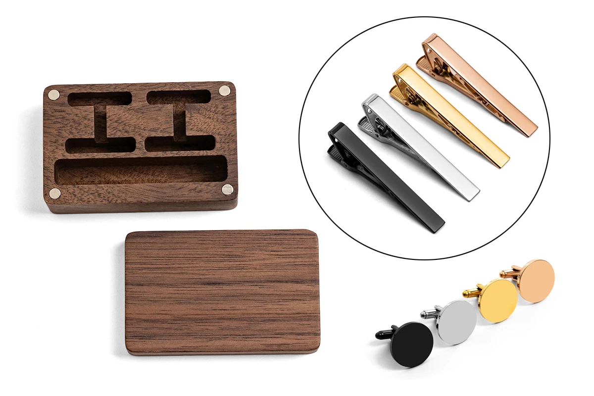 Custom Metal Cufflinks Tie Clip & Rectangle Gift Box Engraved Gift for Dad and Groomsmen Personalized Best Man Cufflinks Set