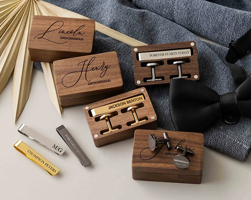 Custom Metal Cufflinks Tie Clip & Rectangle Gift Box Engraved Gift for Dad and Groomsmen Personalized Best Man Cufflinks Set