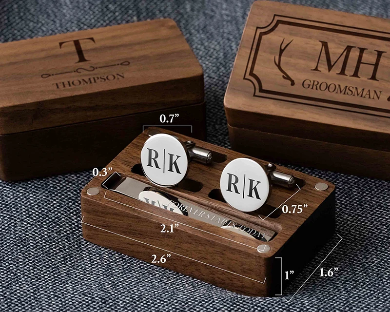 Custom Metal Cufflinks Tie Clip & Rectangle Gift Box Engraved Gift for Dad and Groomsmen Personalized Best Man Cufflinks Set