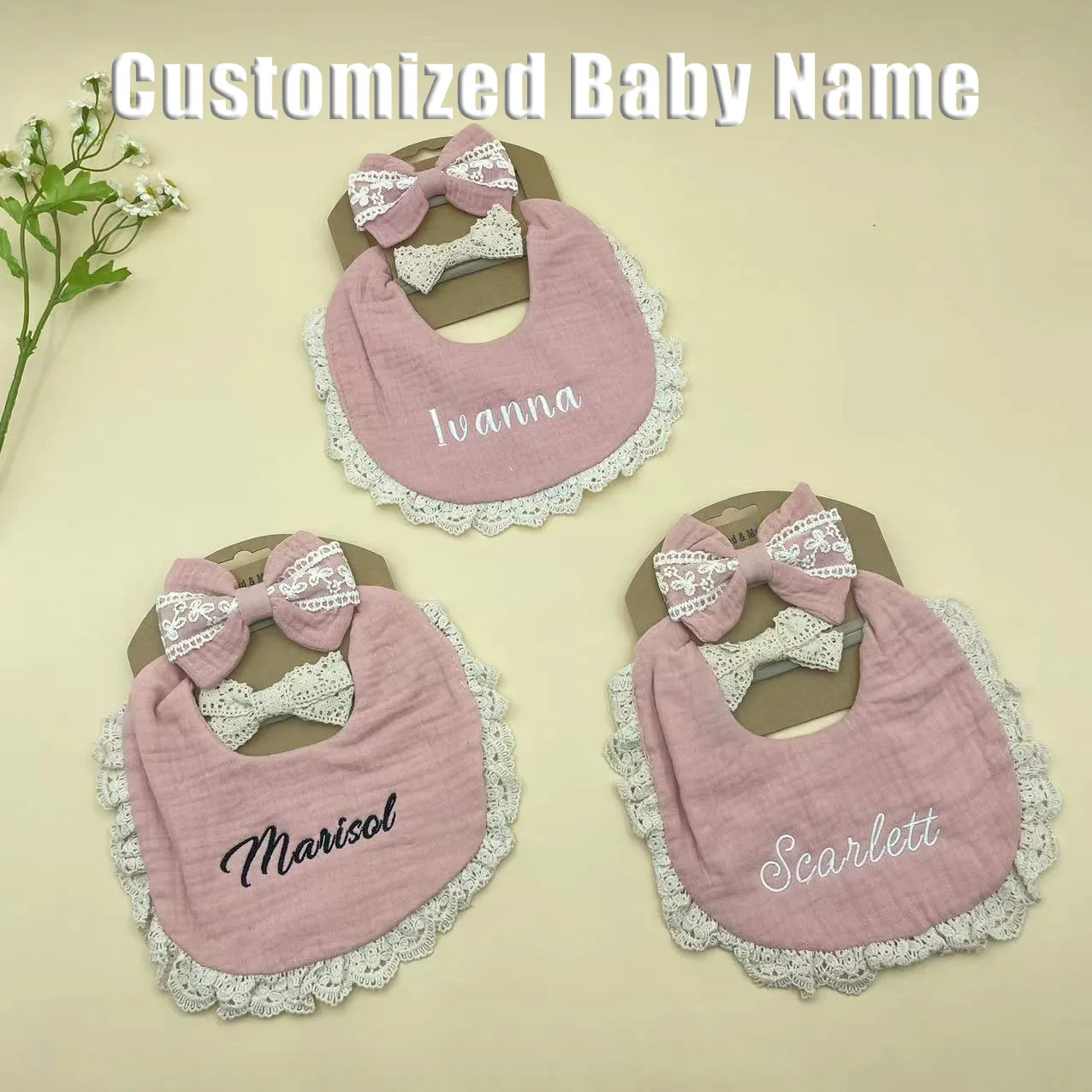 Personalized Cotton Baby Bib Custom Name Kids Feeding Saliva Towel Newborn Shower Gift Birth Gifts