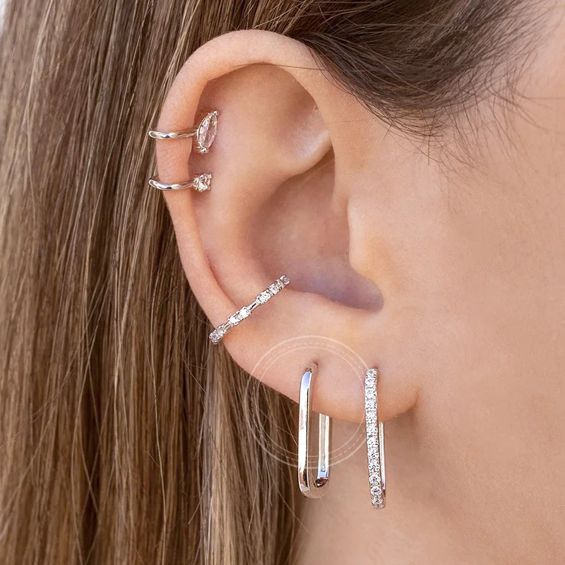 2PCS New Gold Color Square Hoop Earrings Women Men Stainless Steel Huggie Minimalist Punk Unisex Rock Earrings Piercing Jewelry