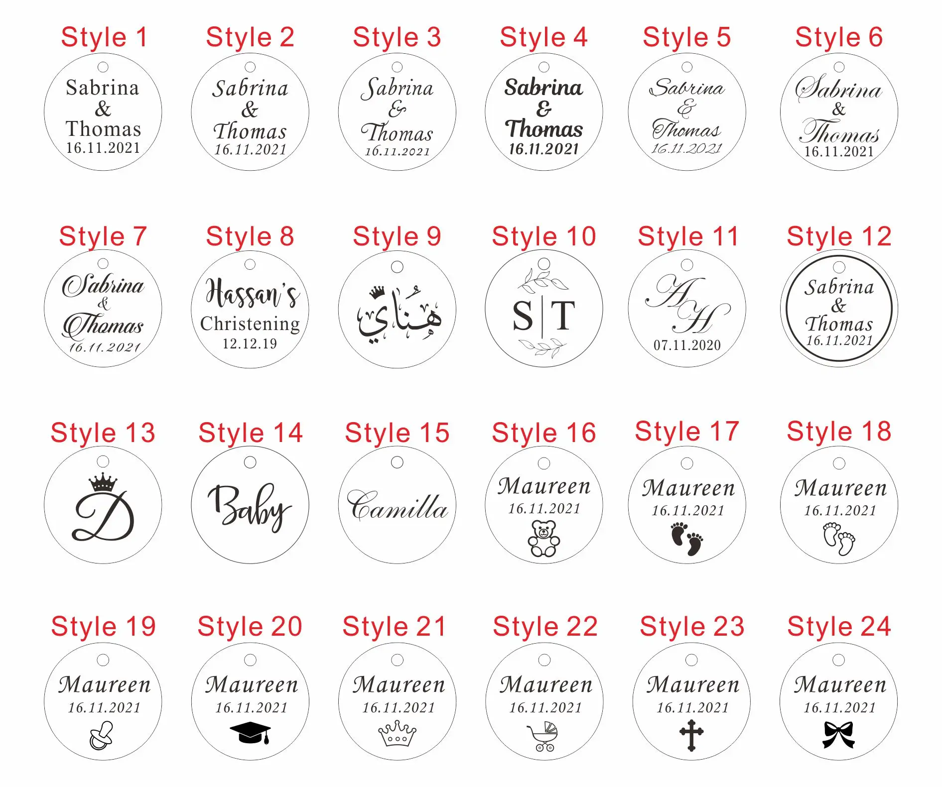 50pcs Personalized Name Shower Baby Baptism Tag Engraved Acrylic Round Circle Wedding Table Party Decoration Custome Gift Favors