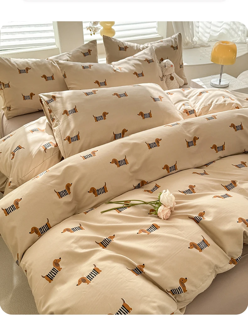 Cute Dog Printed Duvet Cover Set Brown Color Comforter Cover with Pillowcase for Kids Single/Queen/King Housse De Couette Full
