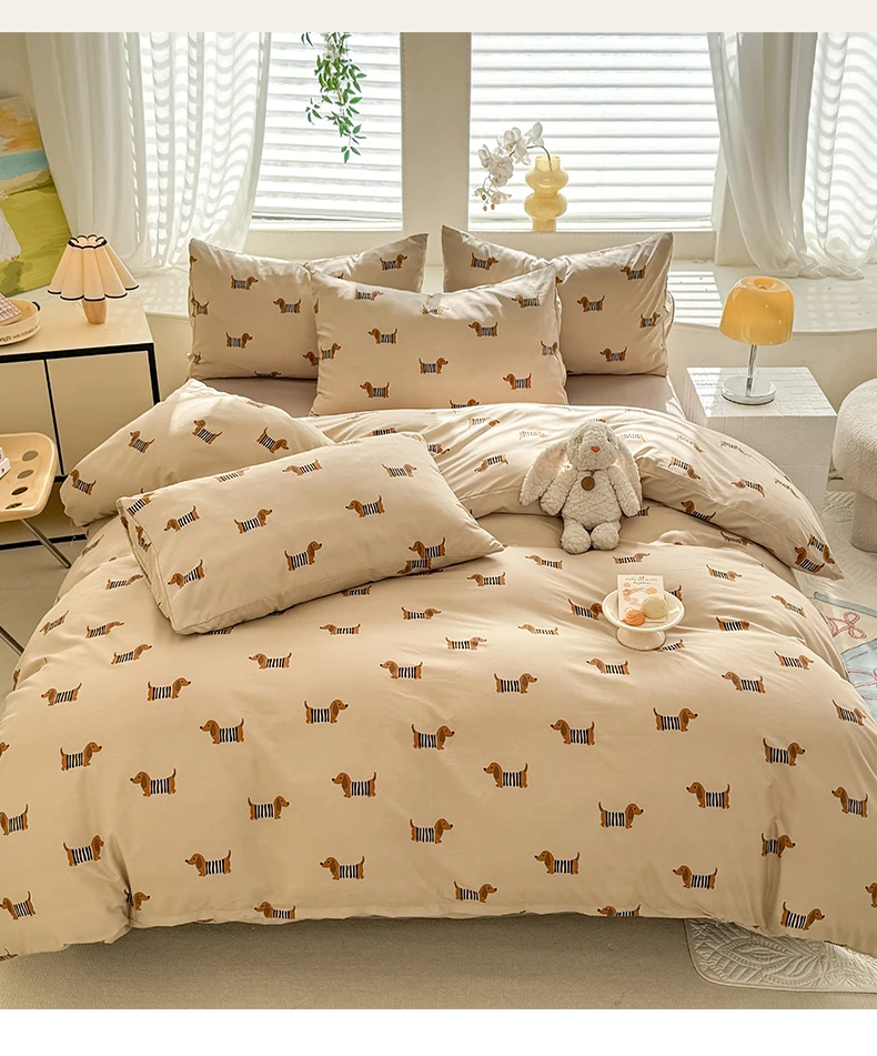 Cute Dog Printed Duvet Cover Set Brown Color Comforter Cover with Pillowcase for Kids Single/Queen/King Housse De Couette Full