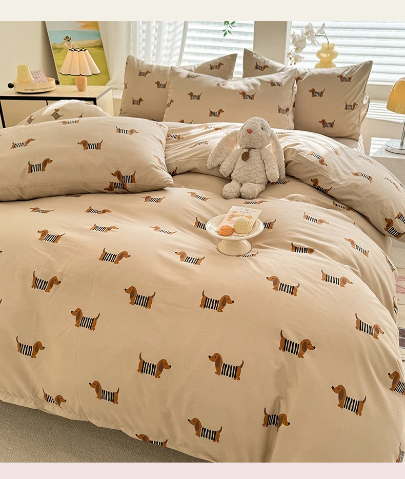 Cute Dog Printed Duvet Cover Set Brown Color Comforter Cover with Pillowcase for Kids Single/Queen/King Housse De Couette Full