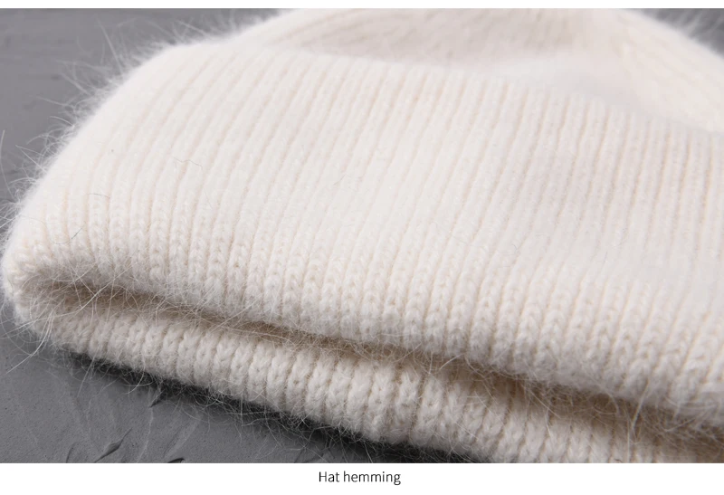 Casual Winter Hat for Women Real Rabbit Fur Beanie Ladies Fall Cashmere Hats Three Fold Thick Knitted Girls Skullies Beanies Cap