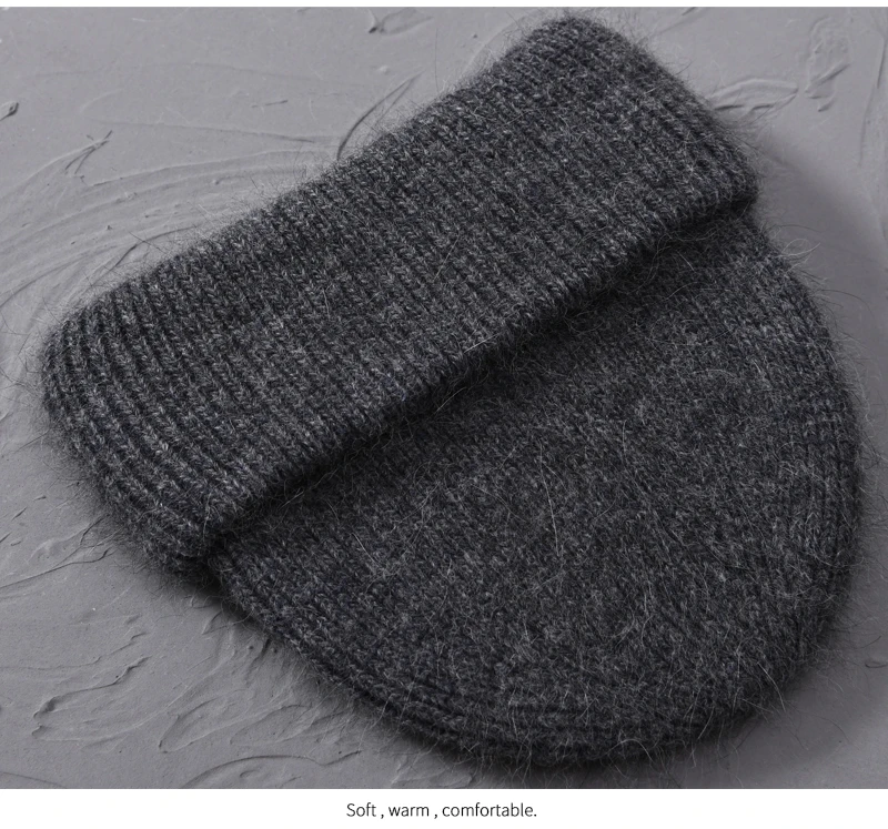 Casual Winter Hat for Women Real Rabbit Fur Beanie Ladies Fall Cashmere Hats Three Fold Thick Knitted Girls Skullies Beanies Cap
