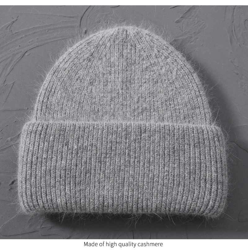 Casual Winter Hat for Women Real Rabbit Fur Beanie Ladies Fall Cashmere Hats Three Fold Thick Knitted Girls Skullies Beanies Cap