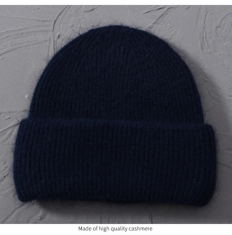 Casual Winter Hat for Women Real Rabbit Fur Beanie Ladies Fall Cashmere Hats Three Fold Thick Knitted Girls Skullies Beanies Cap