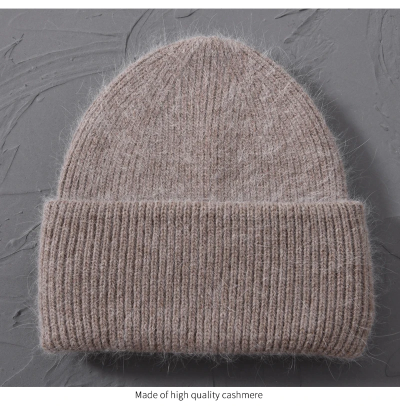 Casual Winter Hat for Women Real Rabbit Fur Beanie Ladies Fall Cashmere Hats Three Fold Thick Knitted Girls Skullies Beanies Cap