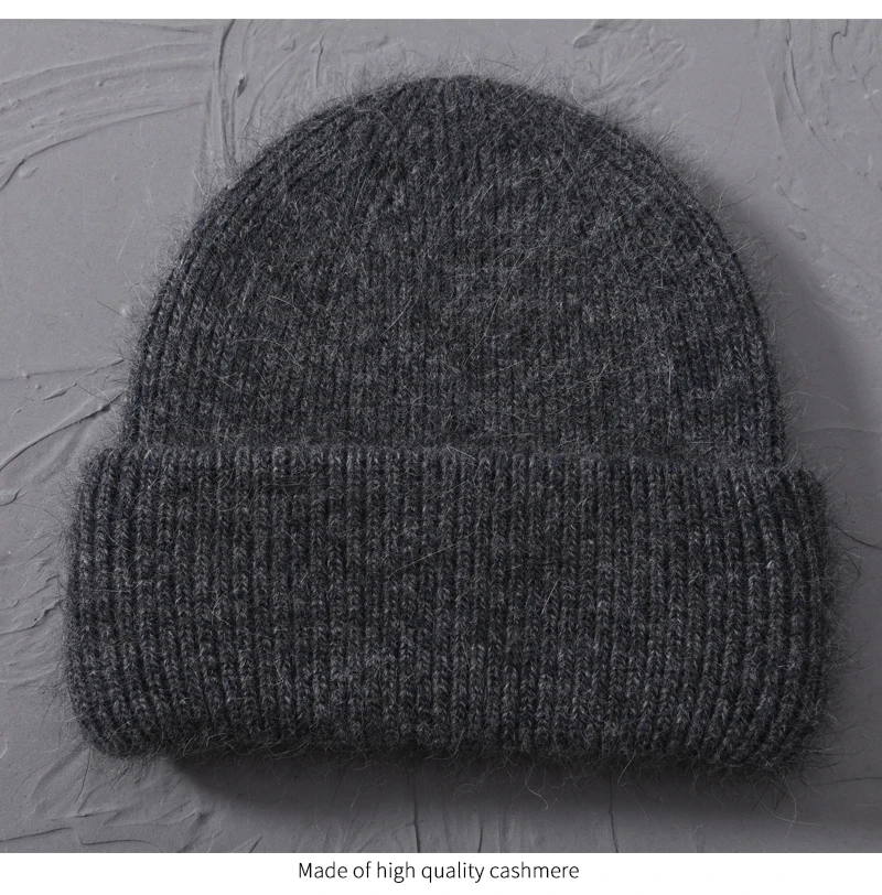 Casual Winter Hat for Women Real Rabbit Fur Beanie Ladies Fall Cashmere Hats Three Fold Thick Knitted Girls Skullies Beanies Cap