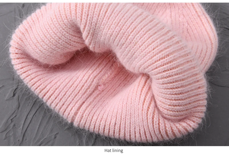 Casual Winter Hat for Women Real Rabbit Fur Beanie Ladies Fall Cashmere Hats Three Fold Thick Knitted Girls Skullies Beanies Cap
