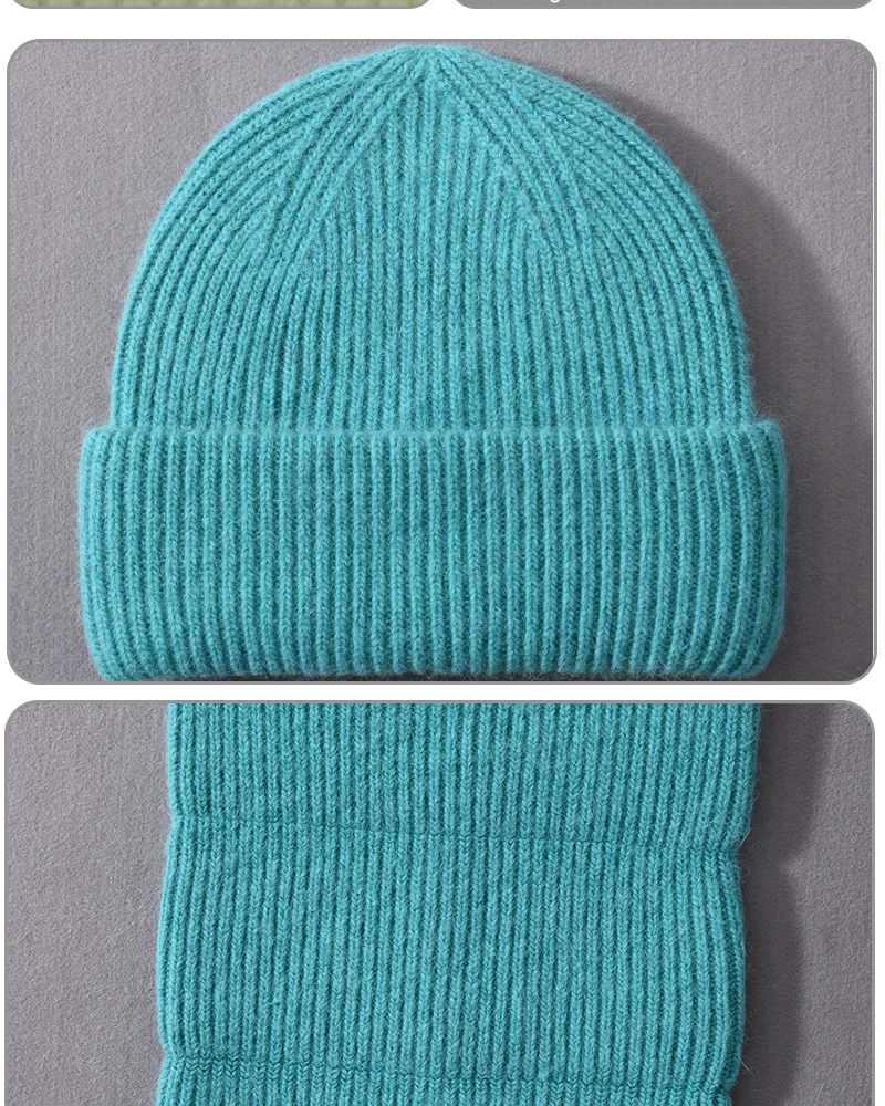 Casual Winter Hat for Women Real Rabbit Fur Beanie Ladies Fall Cashmere Hats Three Fold Thick Knitted Girls Skullies Beanies Cap