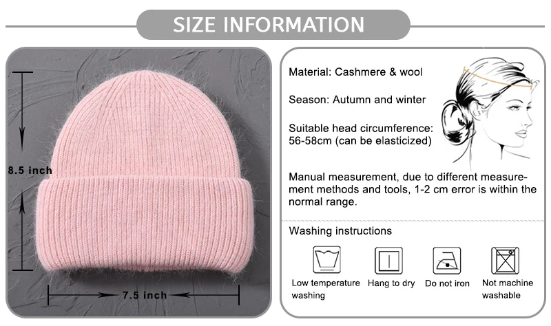 Casual Winter Hat for Women Real Rabbit Fur Beanie Ladies Fall Cashmere Hats Three Fold Thick Knitted Girls Skullies Beanies Cap
