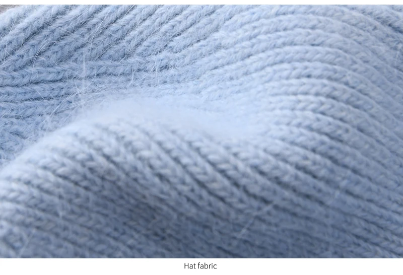 Casual Winter Hat for Women Real Rabbit Fur Beanie Ladies Fall Cashmere Hats Three Fold Thick Knitted Girls Skullies Beanies Cap