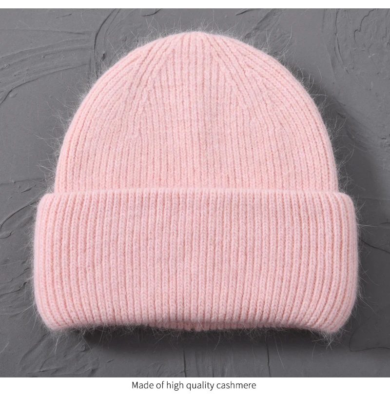 Casual Winter Hat for Women Real Rabbit Fur Beanie Ladies Fall Cashmere Hats Three Fold Thick Knitted Girls Skullies Beanies Cap