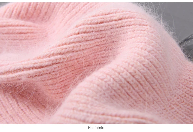 Casual Winter Hat for Women Real Rabbit Fur Beanie Ladies Fall Cashmere Hats Three Fold Thick Knitted Girls Skullies Beanies Cap