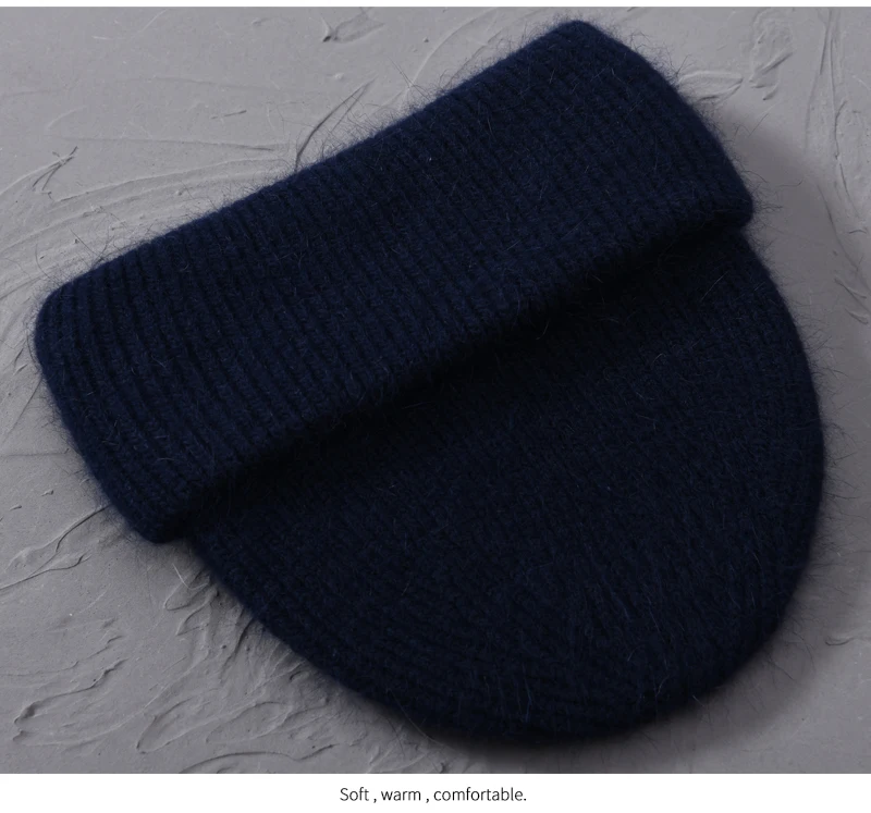 Casual Winter Hat for Women Real Rabbit Fur Beanie Ladies Fall Cashmere Hats Three Fold Thick Knitted Girls Skullies Beanies Cap