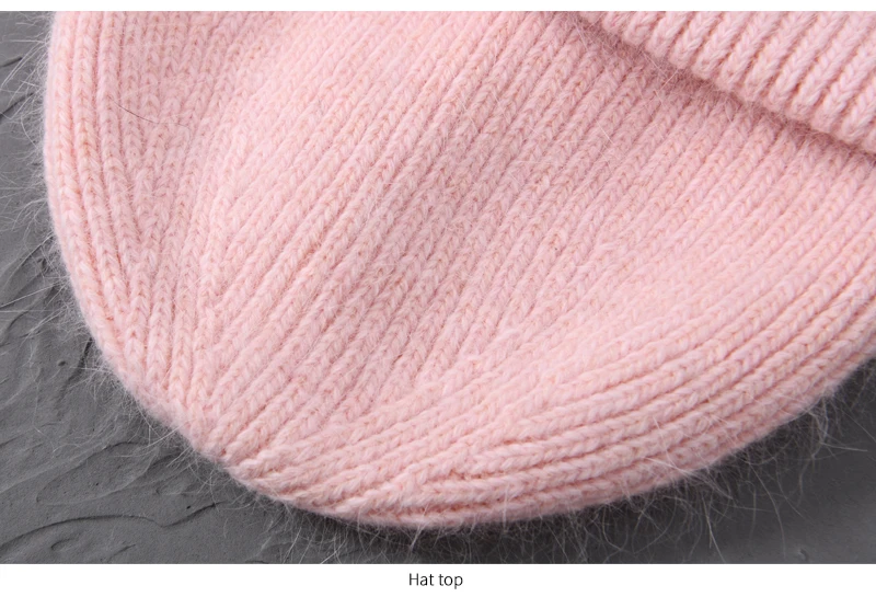 Casual Winter Hat for Women Real Rabbit Fur Beanie Ladies Fall Cashmere Hats Three Fold Thick Knitted Girls Skullies Beanies Cap