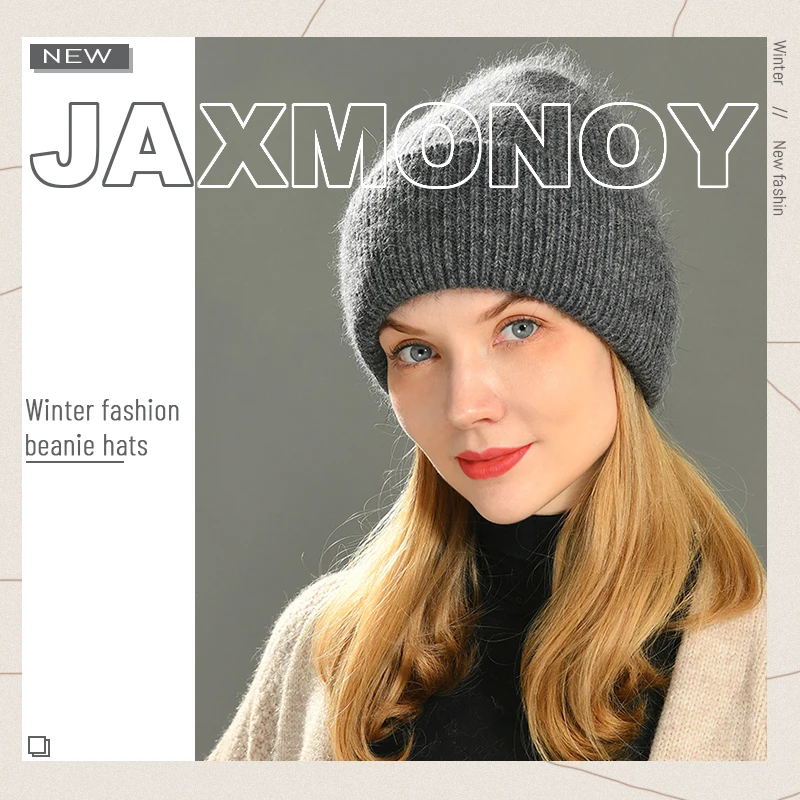 Casual Winter Hat for Women Real Rabbit Fur Beanie Ladies Fall Cashmere Hats Three Fold Thick Knitted Girls Skullies Beanies Cap