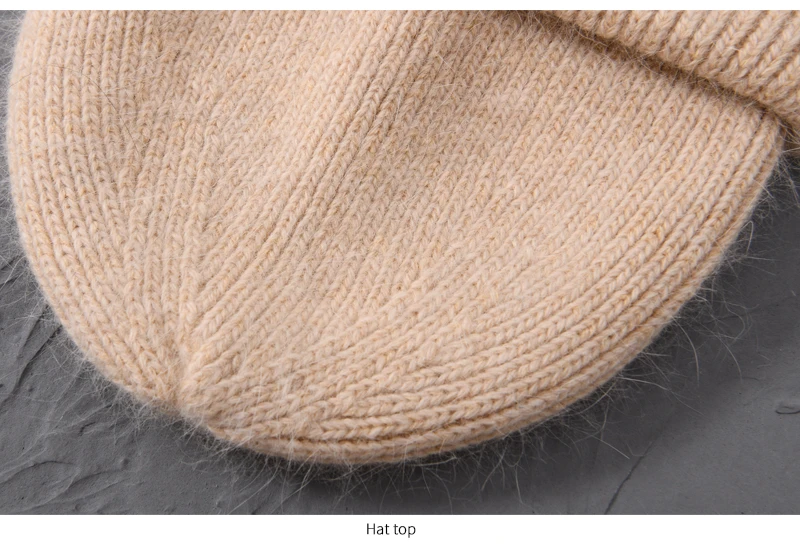 Casual Winter Hat for Women Real Rabbit Fur Beanie Ladies Fall Cashmere Hats Three Fold Thick Knitted Girls Skullies Beanies Cap
