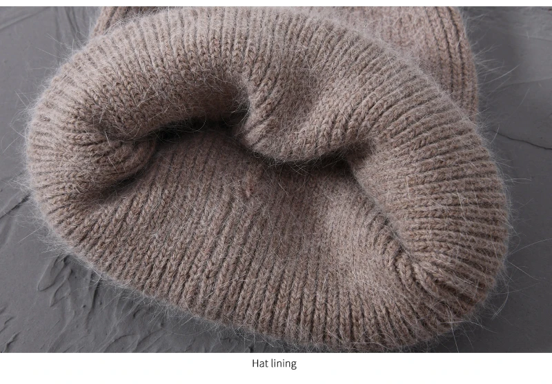 Casual Winter Hat for Women Real Rabbit Fur Beanie Ladies Fall Cashmere Hats Three Fold Thick Knitted Girls Skullies Beanies Cap