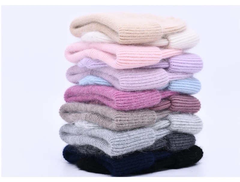 Casual Winter Hat for Women Real Rabbit Fur Beanie Ladies Fall Cashmere Hats Three Fold Thick Knitted Girls Skullies Beanies Cap