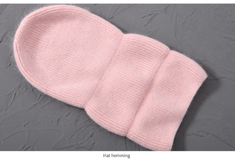 Casual Winter Hat for Women Real Rabbit Fur Beanie Ladies Fall Cashmere Hats Three Fold Thick Knitted Girls Skullies Beanies Cap