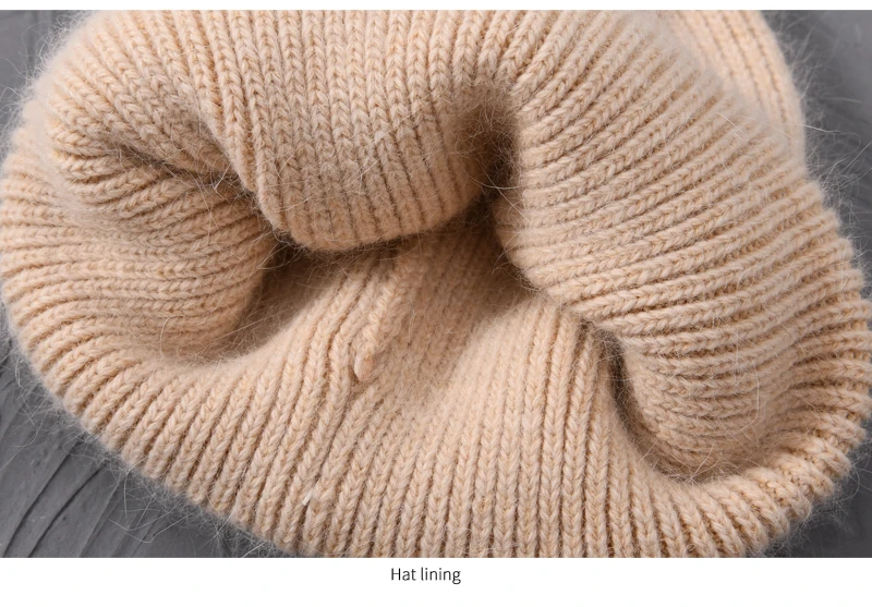 Casual Winter Hat for Women Real Rabbit Fur Beanie Ladies Fall Cashmere Hats Three Fold Thick Knitted Girls Skullies Beanies Cap