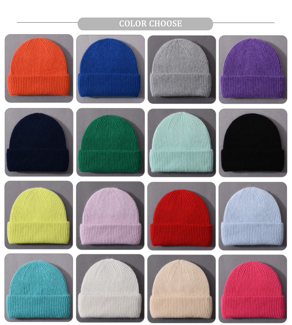 Casual Winter Hat for Women Real Rabbit Fur Beanie Ladies Fall Cashmere Hats Three Fold Thick Knitted Girls Skullies Beanies Cap