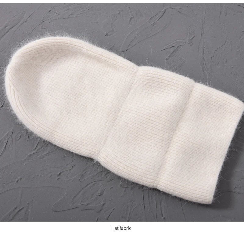 Casual Winter Hat for Women Real Rabbit Fur Beanie Ladies Fall Cashmere Hats Three Fold Thick Knitted Girls Skullies Beanies Cap