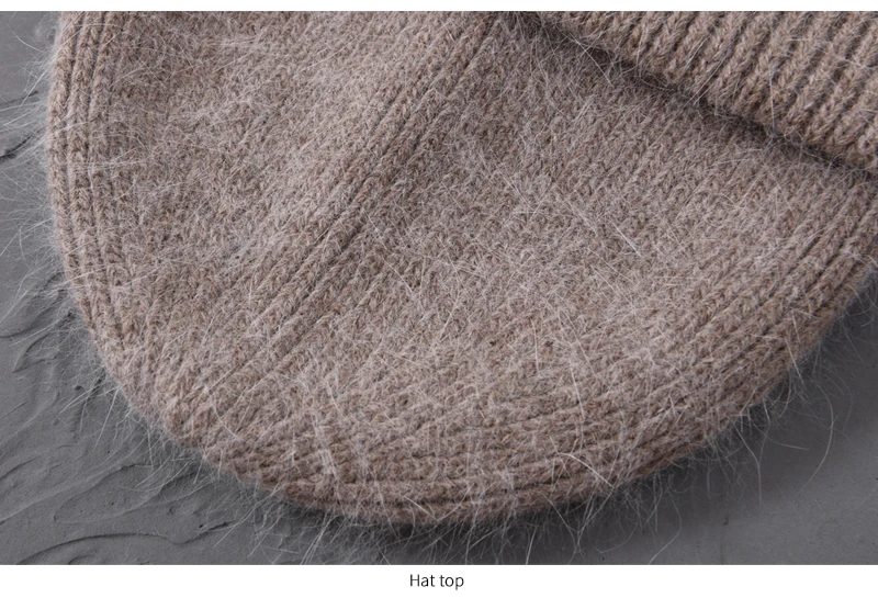 Casual Winter Hat for Women Real Rabbit Fur Beanie Ladies Fall Cashmere Hats Three Fold Thick Knitted Girls Skullies Beanies Cap