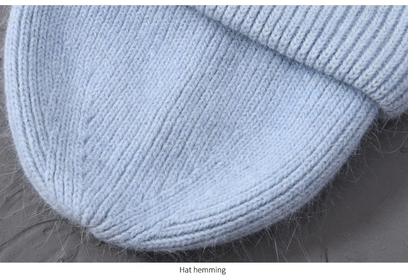 Casual Winter Hat for Women Real Rabbit Fur Beanie Ladies Fall Cashmere Hats Three Fold Thick Knitted Girls Skullies Beanies Cap
