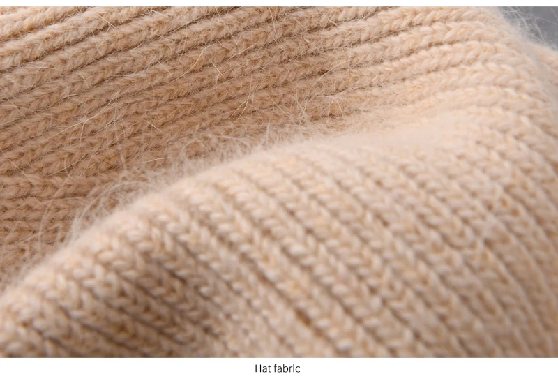 Casual Winter Hat for Women Real Rabbit Fur Beanie Ladies Fall Cashmere Hats Three Fold Thick Knitted Girls Skullies Beanies Cap