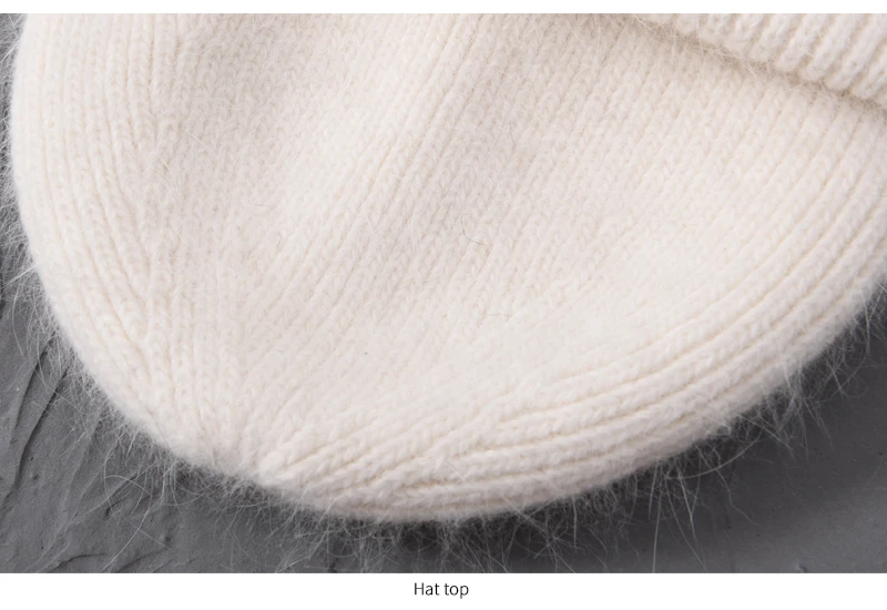 Casual Winter Hat for Women Real Rabbit Fur Beanie Ladies Fall Cashmere Hats Three Fold Thick Knitted Girls Skullies Beanies Cap