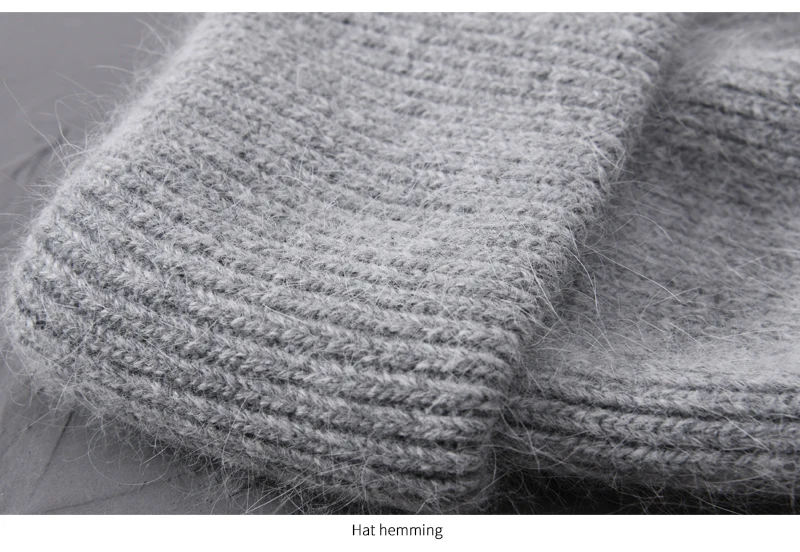 Casual Winter Hat for Women Real Rabbit Fur Beanie Ladies Fall Cashmere Hats Three Fold Thick Knitted Girls Skullies Beanies Cap