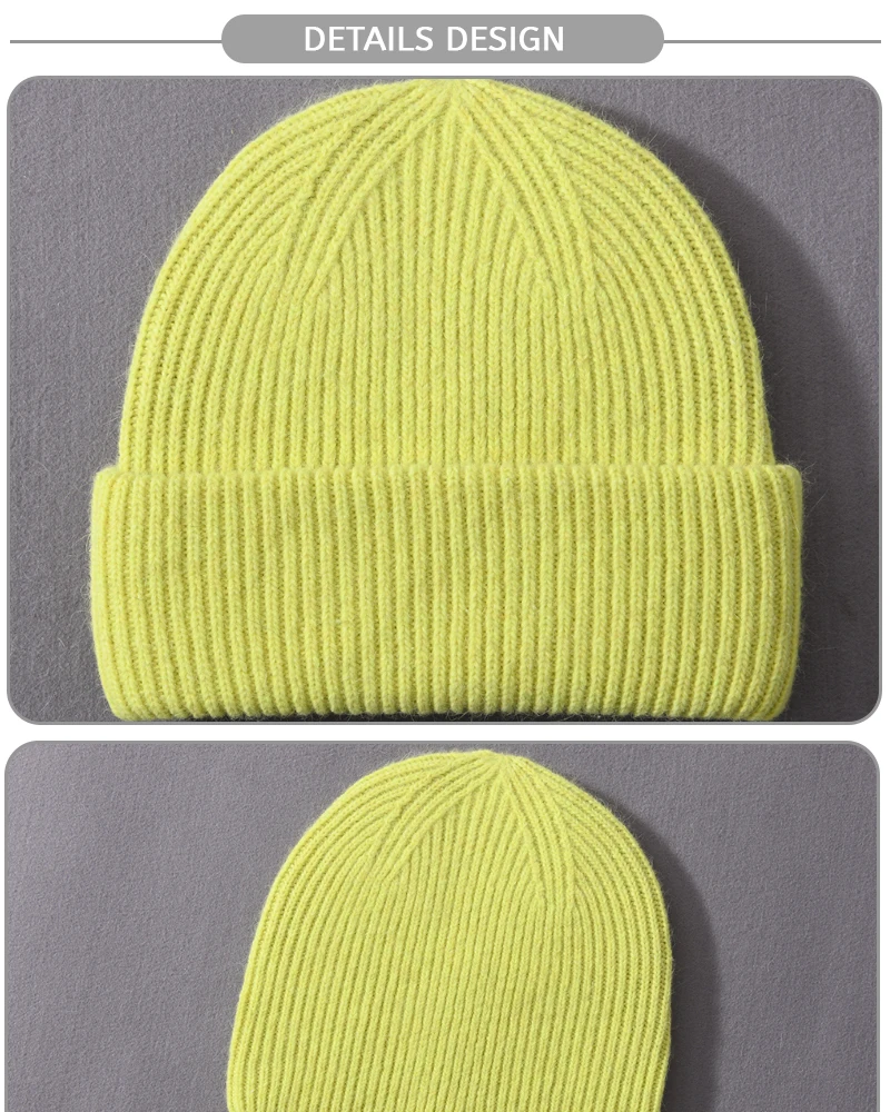 Casual Winter Hat for Women Real Rabbit Fur Beanie Ladies Fall Cashmere Hats Three Fold Thick Knitted Girls Skullies Beanies Cap