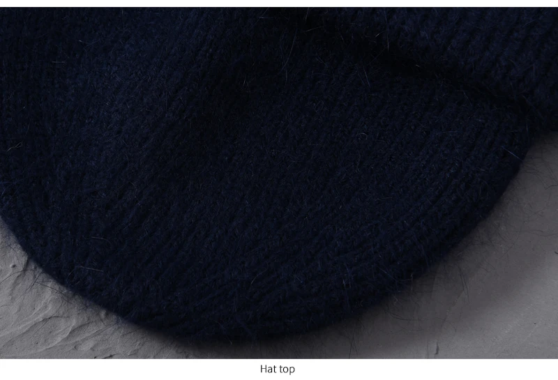 Casual Winter Hat for Women Real Rabbit Fur Beanie Ladies Fall Cashmere Hats Three Fold Thick Knitted Girls Skullies Beanies Cap