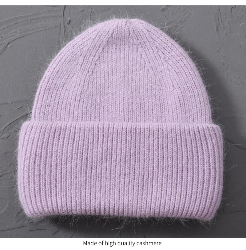 Casual Winter Hat for Women Real Rabbit Fur Beanie Ladies Fall Cashmere Hats Three Fold Thick Knitted Girls Skullies Beanies Cap