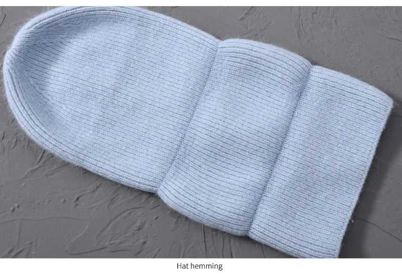 Casual Winter Hat for Women Real Rabbit Fur Beanie Ladies Fall Cashmere Hats Three Fold Thick Knitted Girls Skullies Beanies Cap